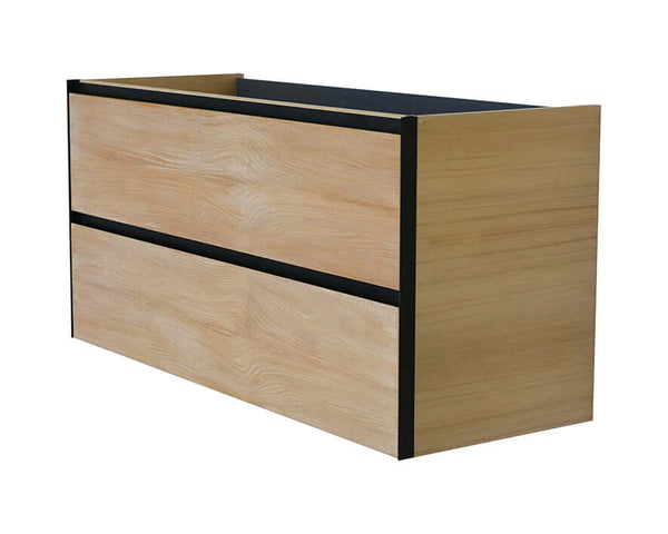 Lotus Waschtischunterschrank Wiesbaden mit 2 Schubladen, 120x45,2 cm in natürlicher Eiche und mattschwarz