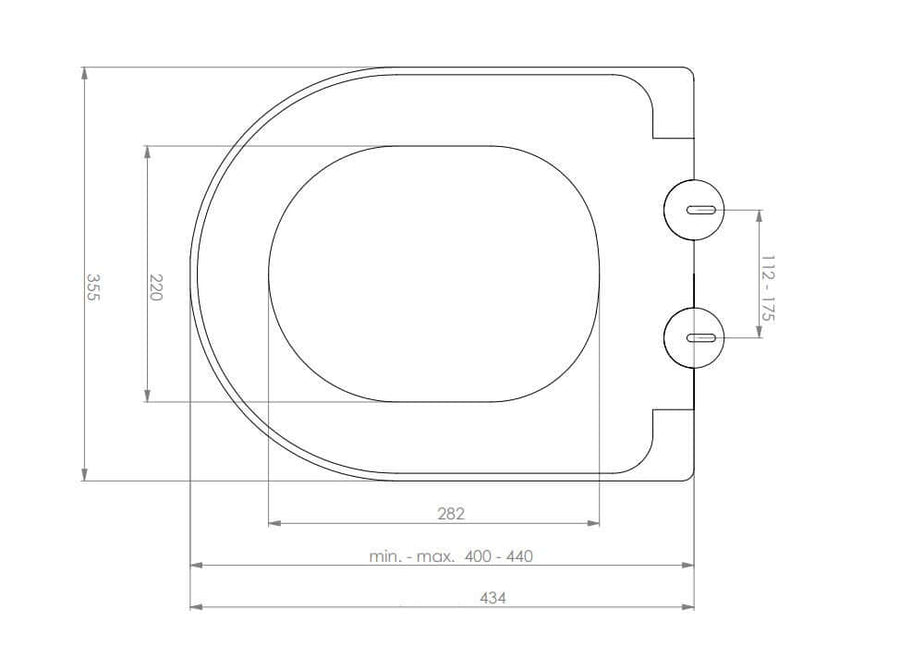Schema van de Vesta Soft-Close Toiletbril voor Wandtoilet 52 cm in mat grijs met afmetingen.