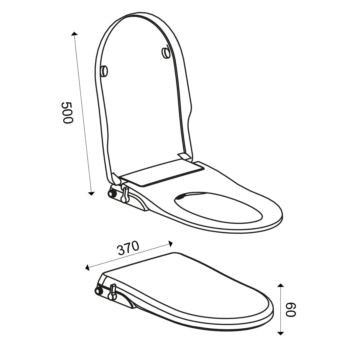 Xellanz Luxiseat toiletzitting met bidetfunctie - technische tekening