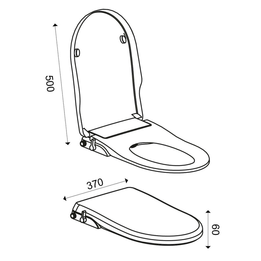 Afbeelding van de Flush stroomloze douche-wc-zitting Wiesbaden met sproeier wit, afmetingen en ontwerp.