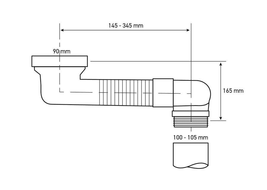 Verstellbarer Sprungbogen 15-35cm, Einbauhöhe 80 mm, 90-110mm Anschlüsse