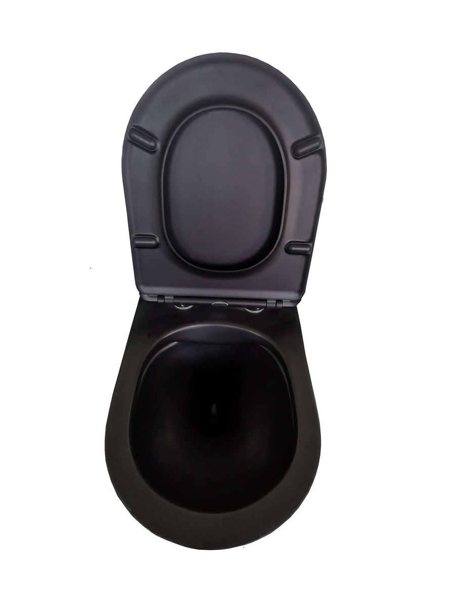 Nibiru randloses Wand-WC mit Toilettensitz Softclose und Schnellverschluss matt schwarz