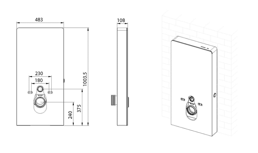Technische tekening van Sensorinbouwreservoir Wiesbaden met conversie in zwart, afmetingen en ontwerpdetails.