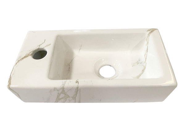 Rhea S mini fontaine gauche 36,5 x 18 x 9 cm céramique carrara