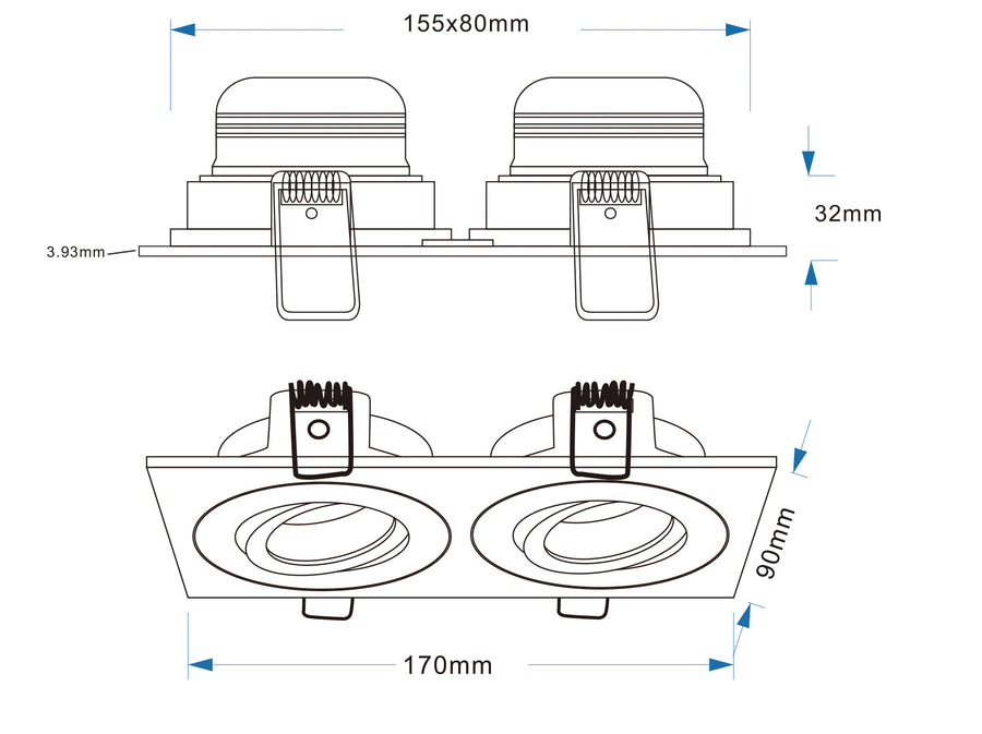 Wiesbaden Spotz inbouwspot dubbel dimbaar IP65 Mat wit - technische tekening