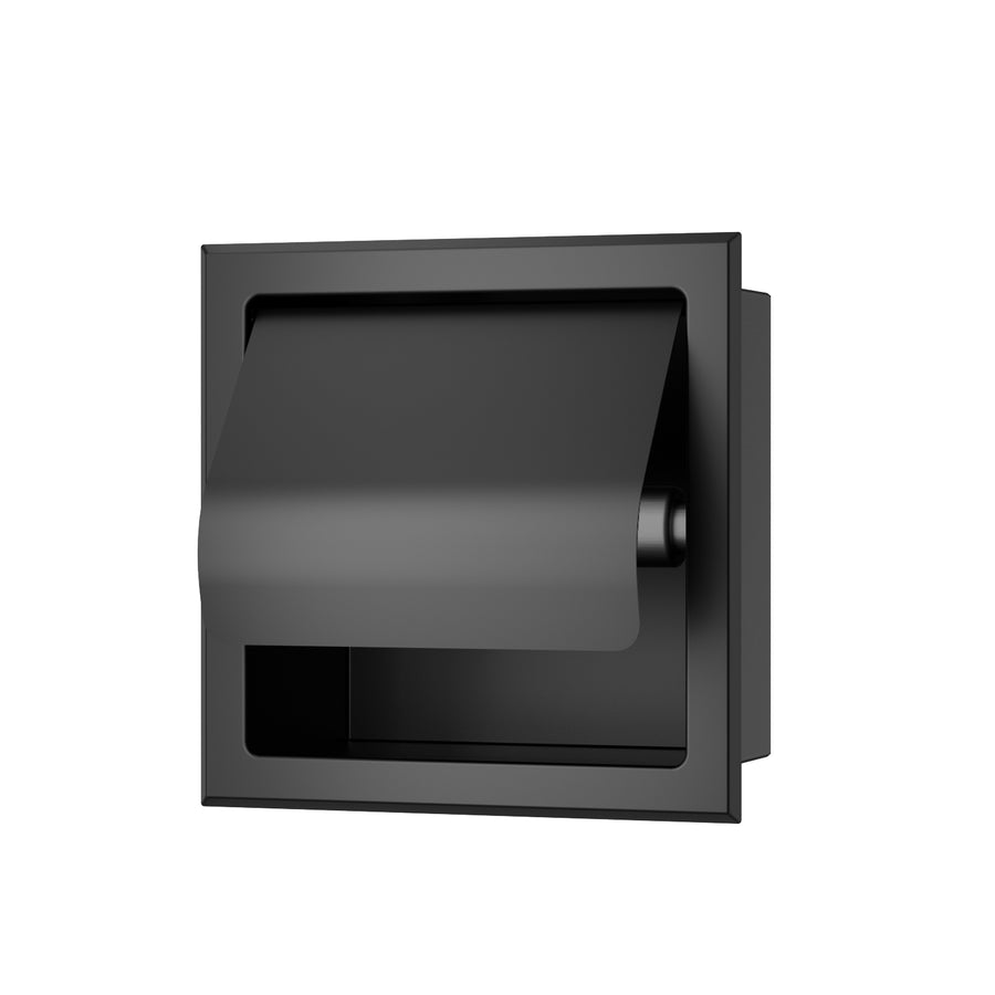 Xellanz Rocko toiletrolhouder met klep inbouw Mat zwart - productfoto