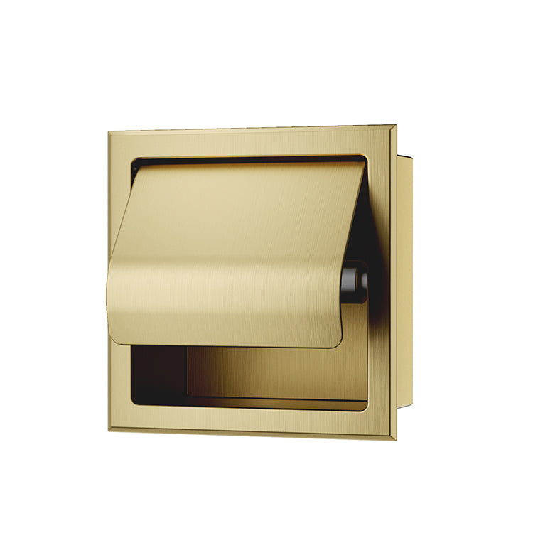 Xellanz Rocko toiletrolhouder met klep inbouw PVD Geborsteld messing - productfoto