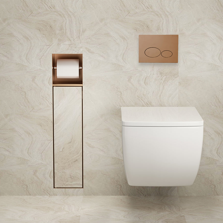 Xellanz Rocko toiletrol- en borstelhouder inbouw betegelbaar geborsteld brons koper PVD - detailfoto