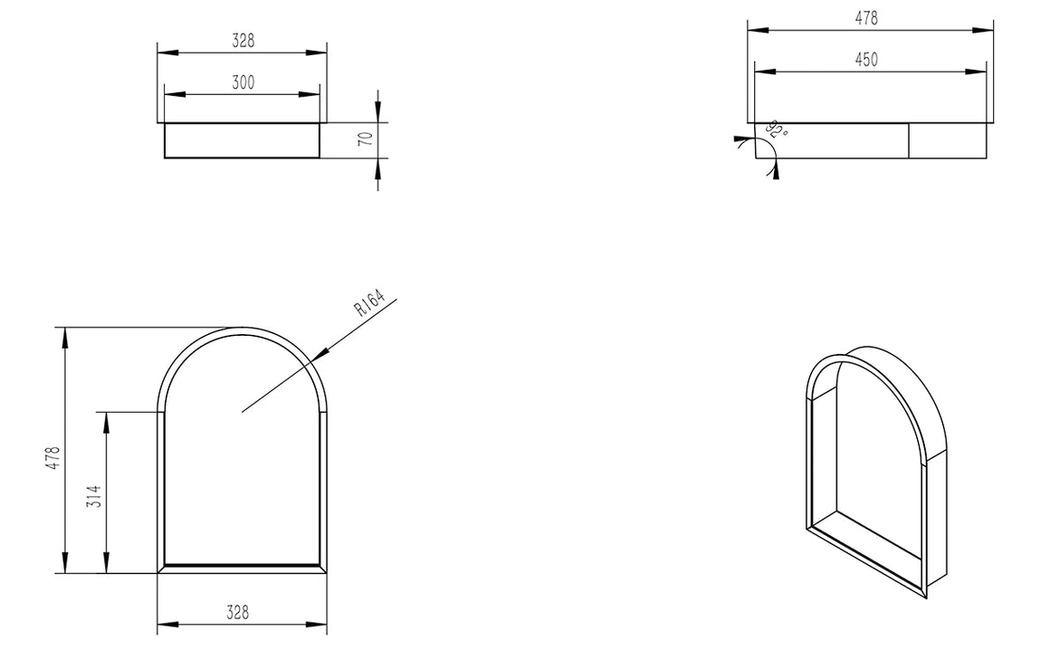 Wiesbaden Demis inbouwnis ovaal 30 x 45 x 7 cm / Mat wit - technische tekening