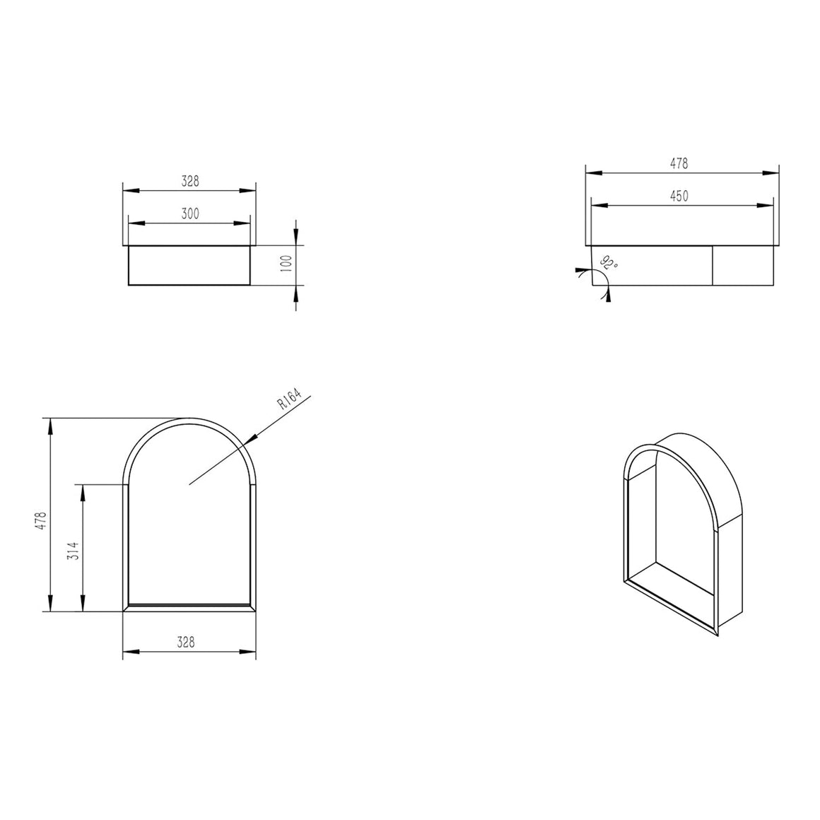 Wiesbaden Demis inbouwnis ovaal 30 x 45 x 10 cm / Mat wit - technische tekening