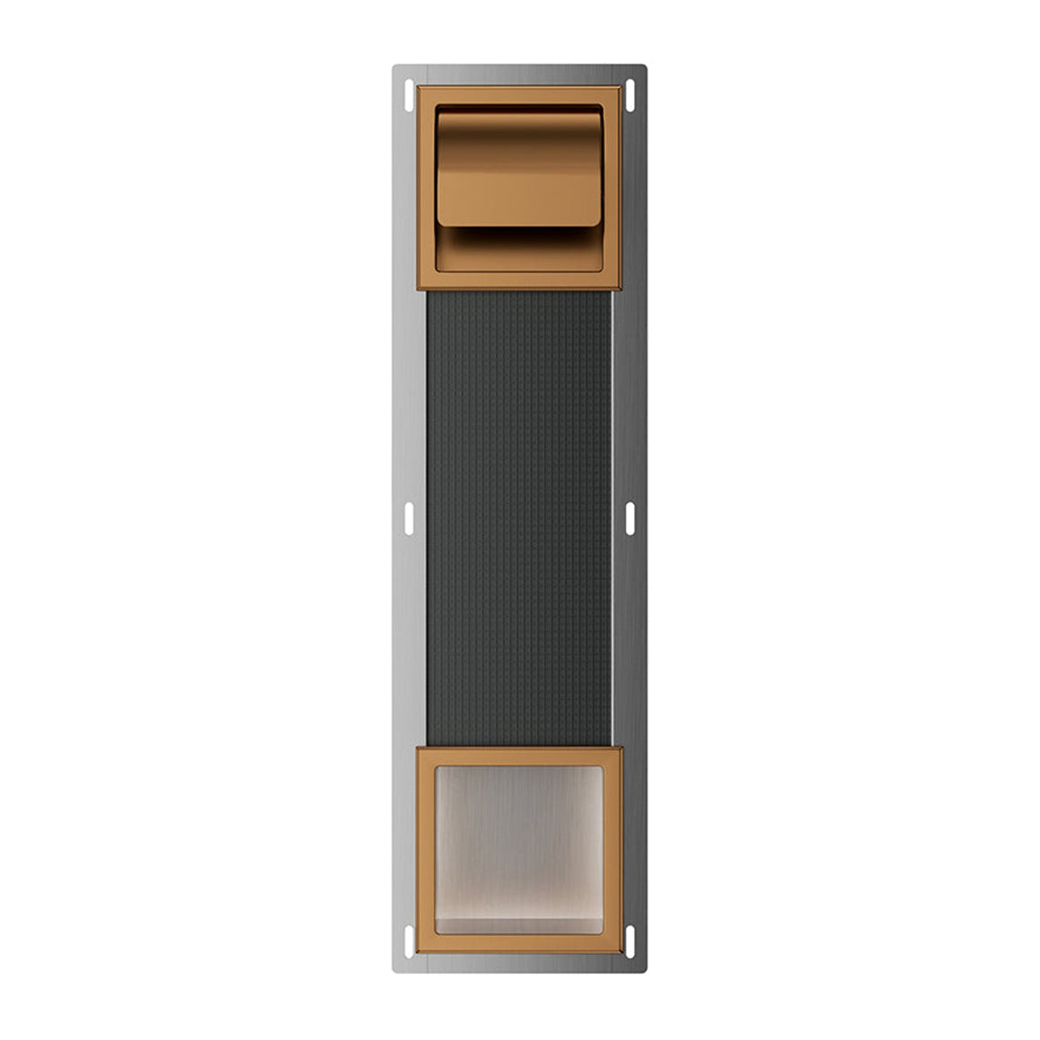 Xellanz Rocko toiletrolhouder met klep en reserverolhouder inbouw geborsteld brons koper - productfoto