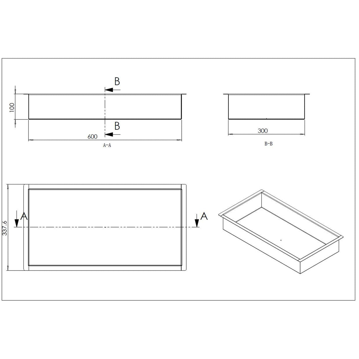 Wiesbaden Demis inbouwnis geborsteld brons koper 30 x 60 x 10 cm - technische tekening