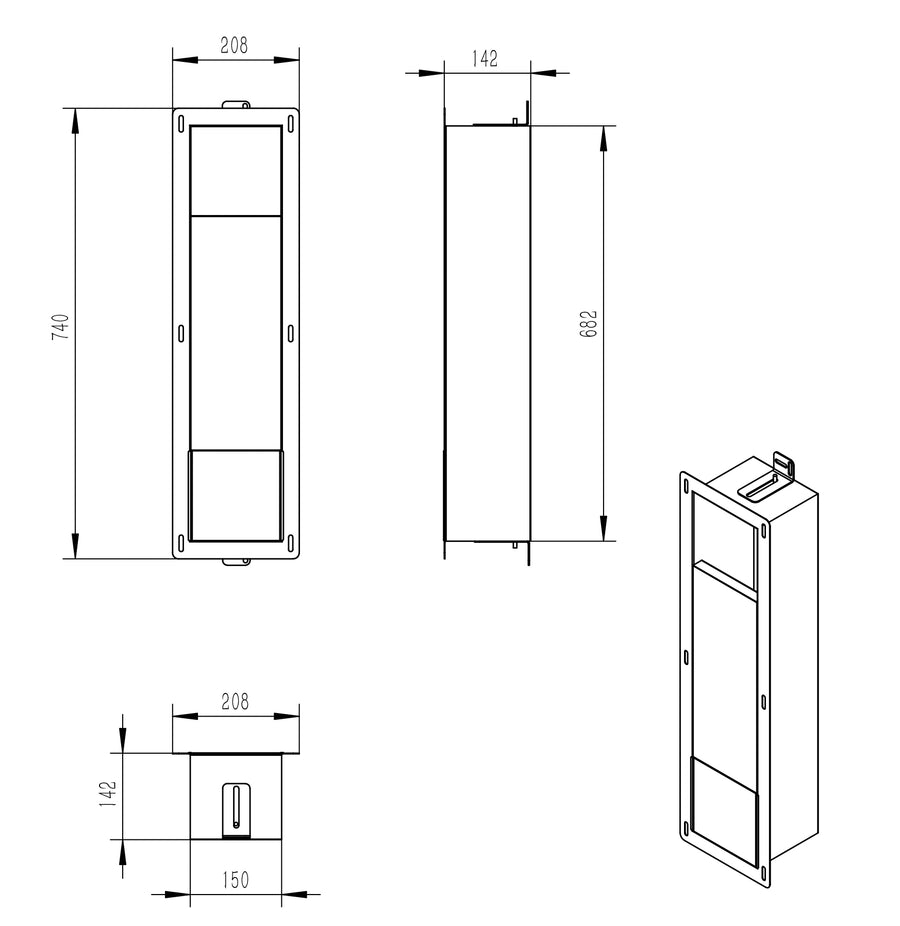 Xellanz Rocko inbouwbox toilet- en/of reserverolhouder - technische tekening