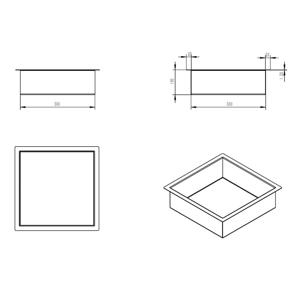 Wiesbaden Demis inbouwnis 30 x 30 x 10 cm / Mat wit - technische tekening