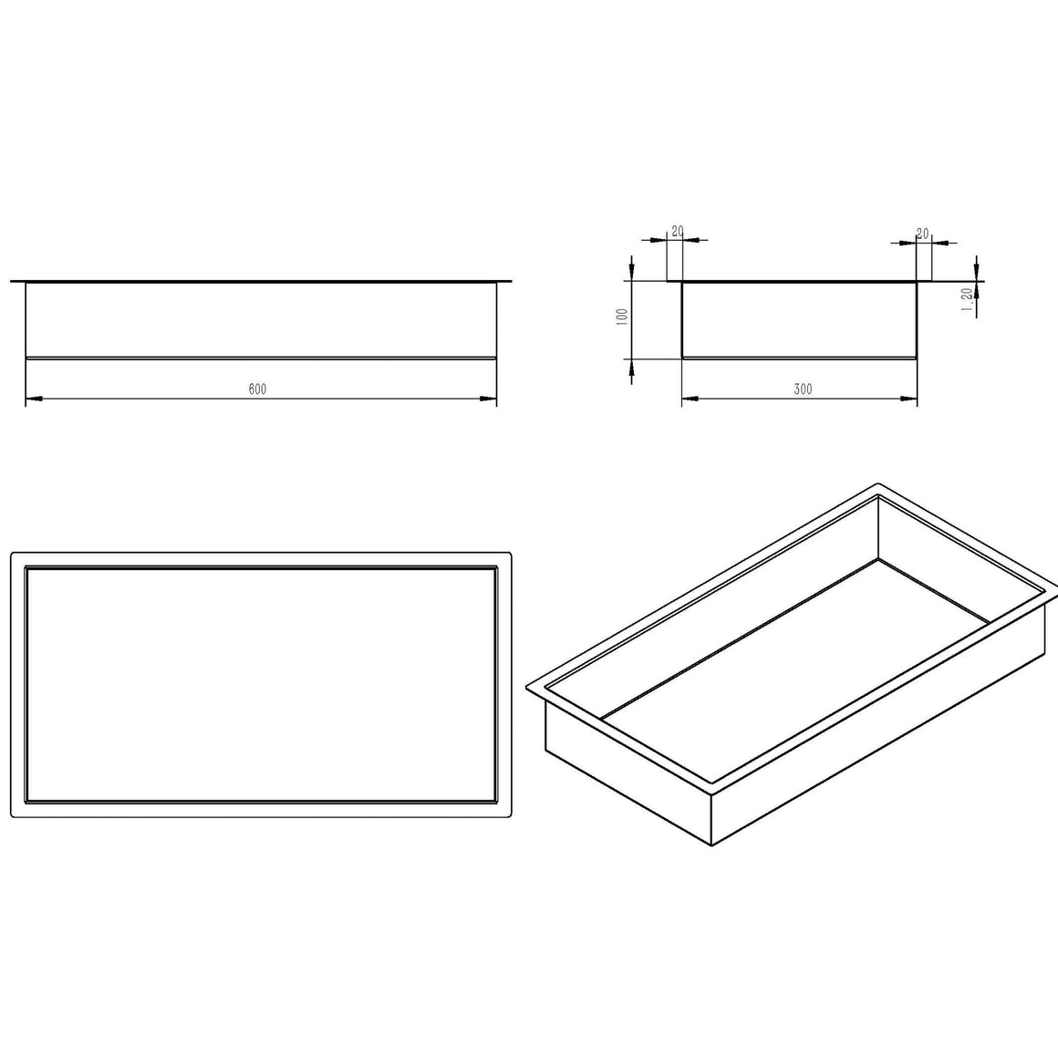 Wiesbaden Demis inbouwnis 30 x 60 x 10 cm / Mat wit - technische tekening