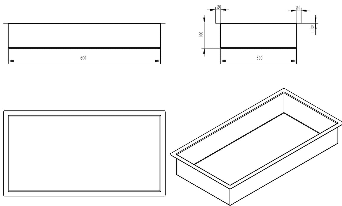Wiesbaden Demis inbouwnis 30 x 60 x 10 cm / Mat wit - technische tekening