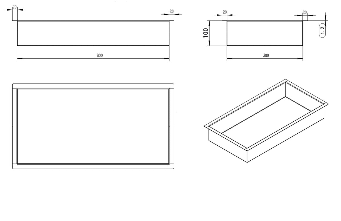 Wiesbaden Demis inbouwnis 30 x 60 x 10 cm / Mat zwart - technische tekening