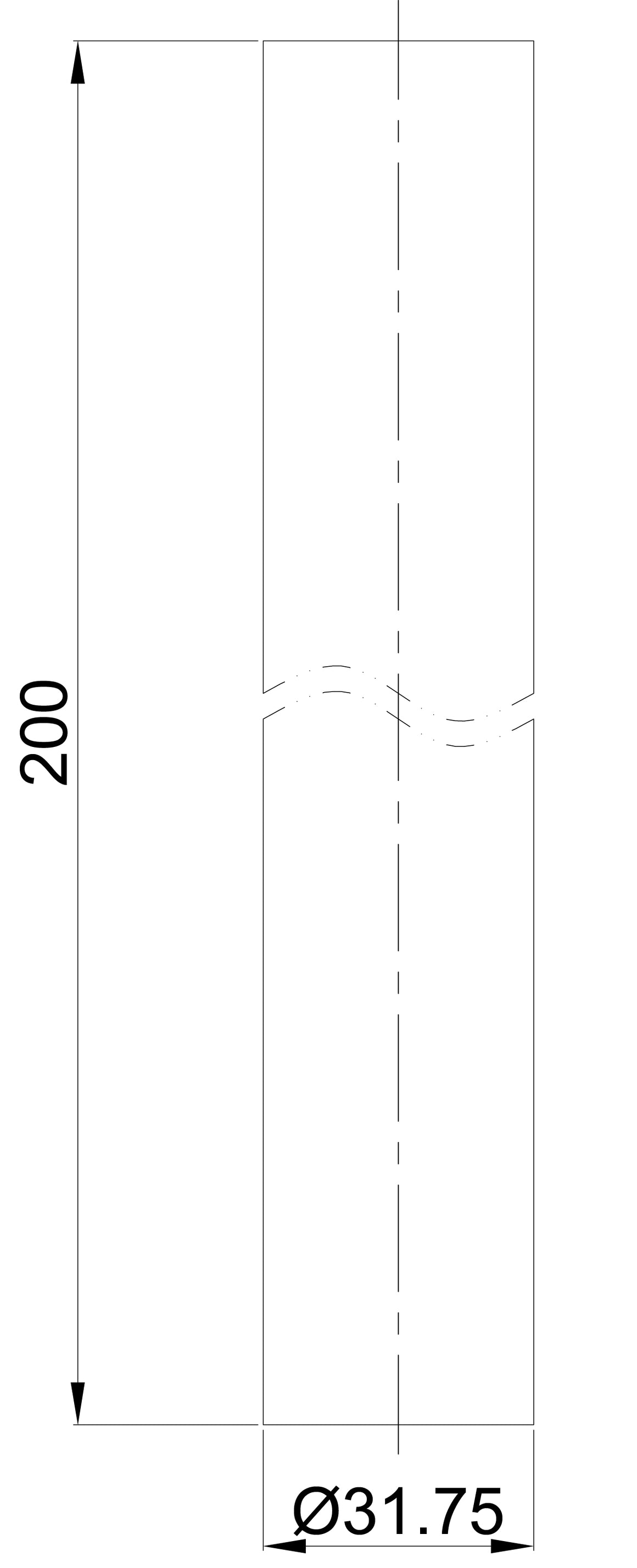 Riko UniMatch muurbuis 32mm lengte 200mm chroom - technische tekening