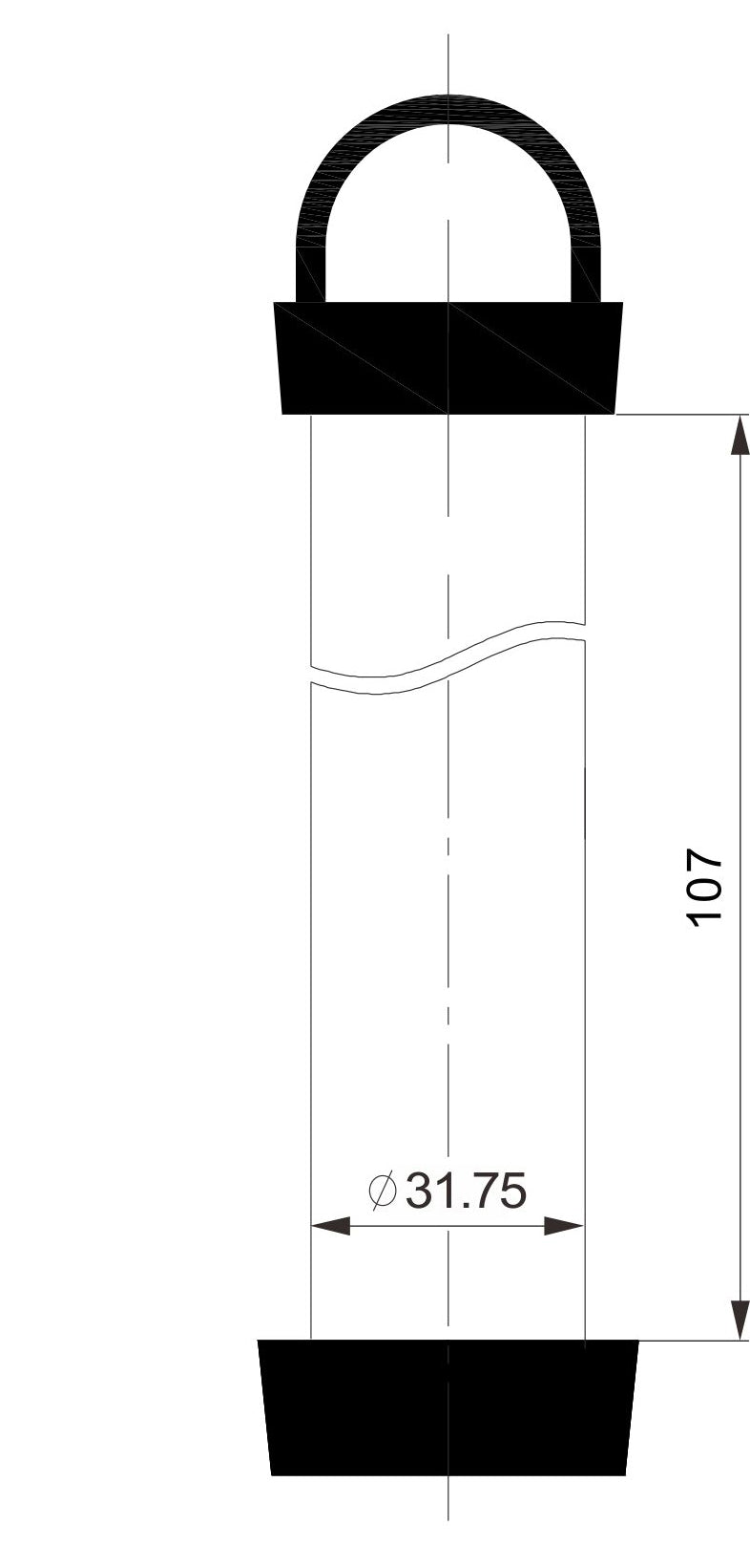 Riko afvoerstop 100 x 32 mm chroom - technische tekening