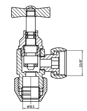 Riko Riko hoekstopkraan 3210 3/8x10mm chroom - technische tekening