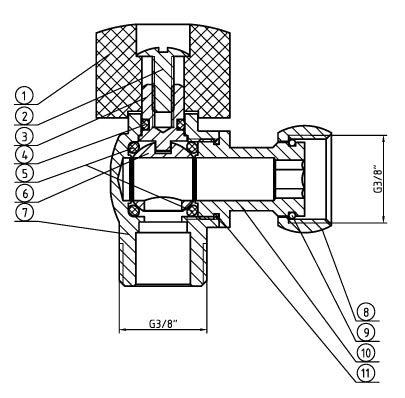 Riko Riko hoekstopkraan 3280 3/8x3/8 chroom - technische tekening