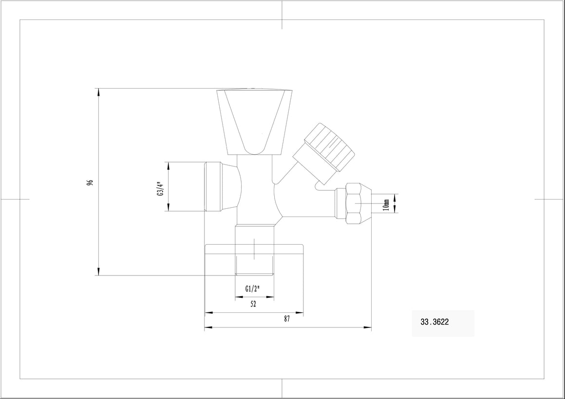 Riko combinatie kraantje 1/2 x 3/4 x 10 mm chroom - technische tekening