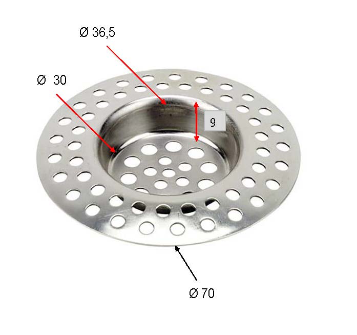 Riko afvoerzeefje 7 cm RVS - technische tekening