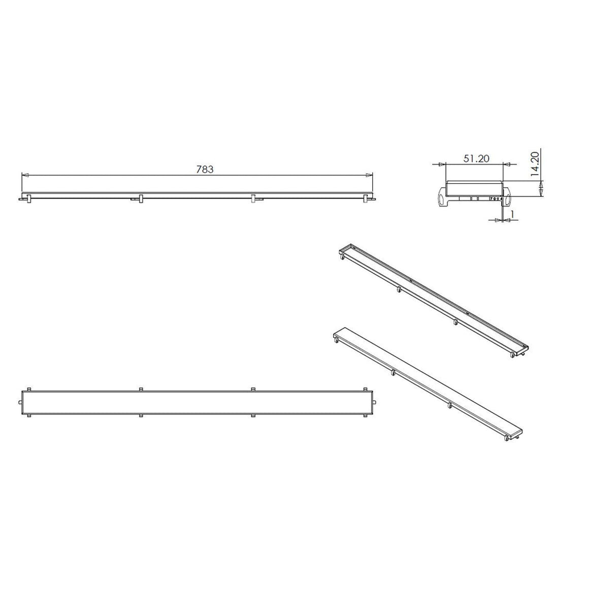 Wiesbaden Tegelrooster voor douchegoot 80 cm - technische tekening