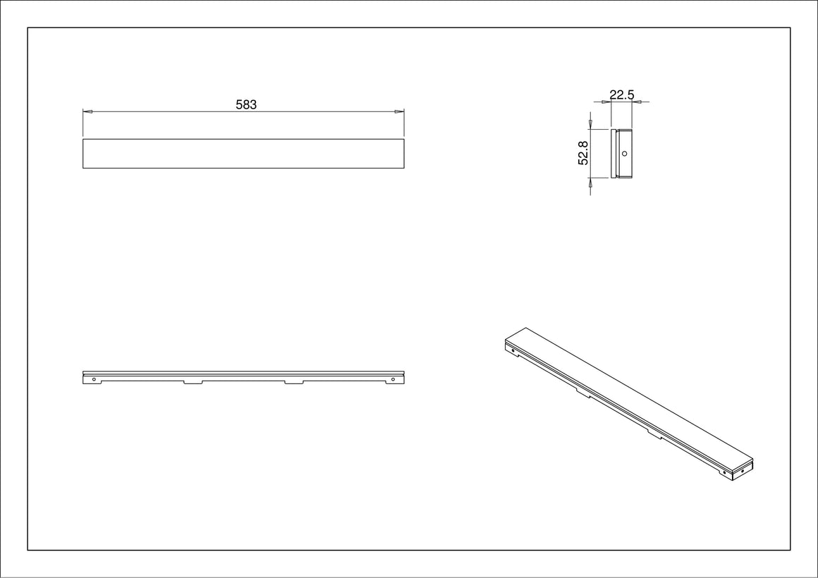 Wiesbaden glasrooster voor douchegoot glanzend zwart 60 cm - technische tekening