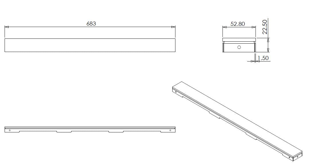 Wiesbaden glasrooster voor douchegoot glanzend zwart 70 cm - technische tekening