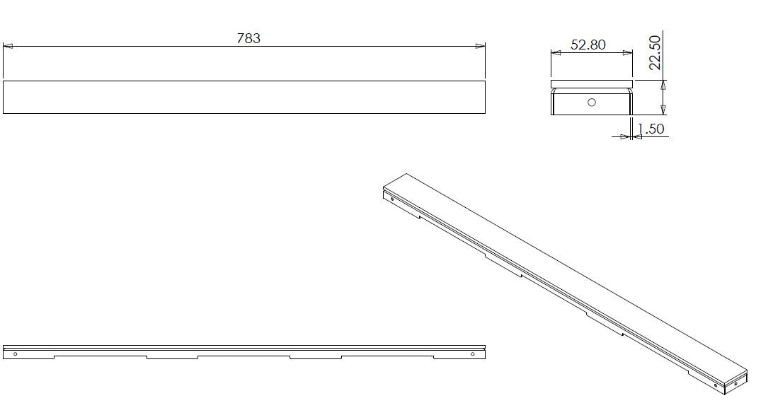Wiesbaden glasrooster voor douchegoot glanzend zwart 80 cm - technische tekening