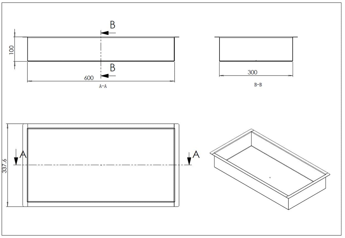 Wiesbaden Demis inbouwnis 30 x 60 x 10 cm / RVS - technische tekening