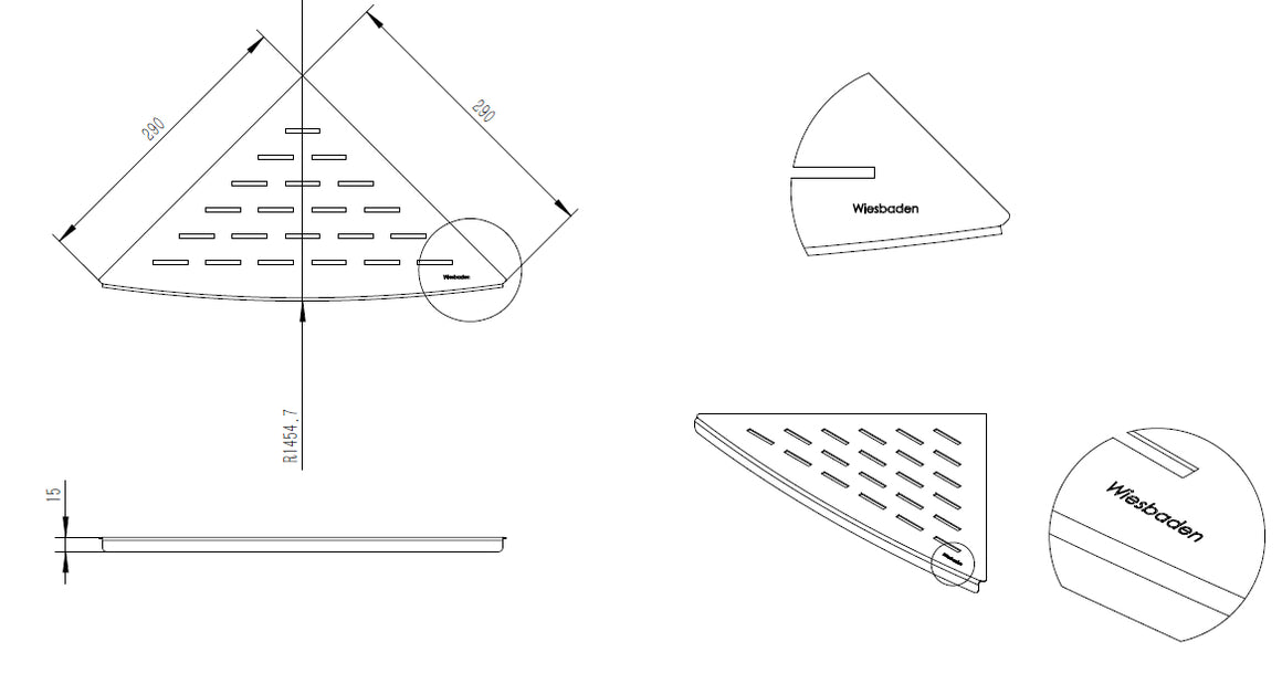 Wiesbaden InWall hoekplanchet RVS - technische tekening