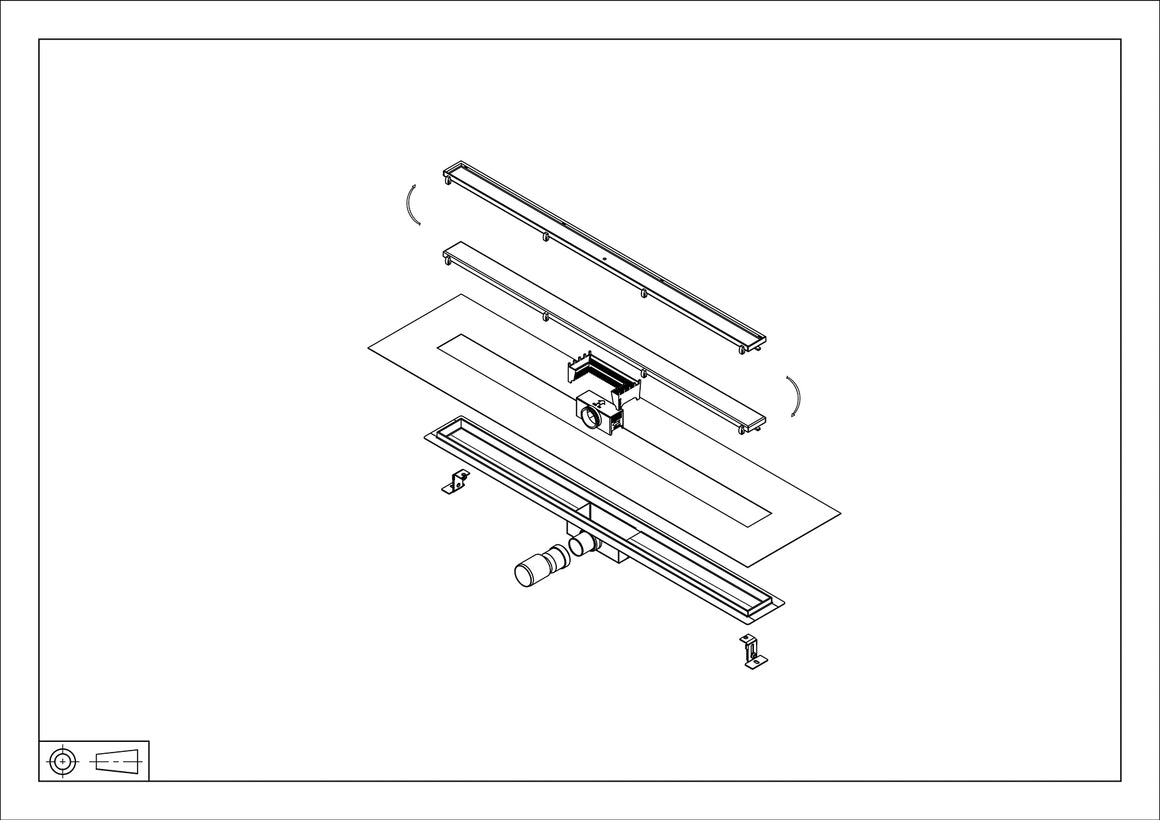 Wiesbaden douchegoot met flens en tegelrooster geborsteld brons koper 90 cm - technische tekening