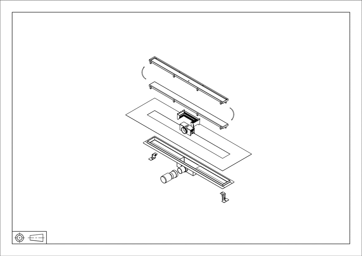 Wiesbaden douchegoot met flens en tegelrooster PVD 70 cm / Gunmetal - technische tekening