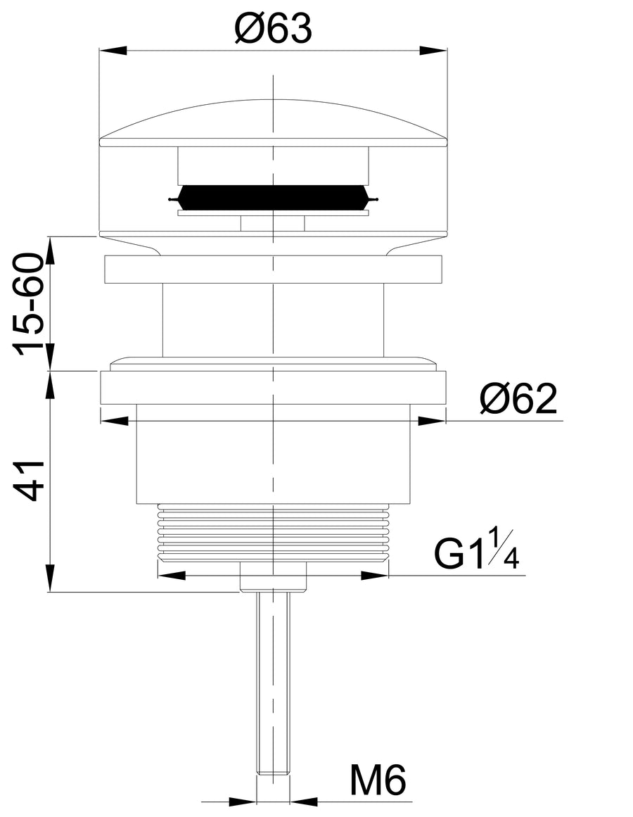 Wiesbaden UniMatch clickwaste afvoerplug mat wit - technische tekening