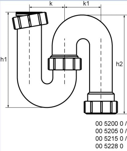 McAlpine 5215 S-sifon 6/4 x 40 mm - technische tekening
