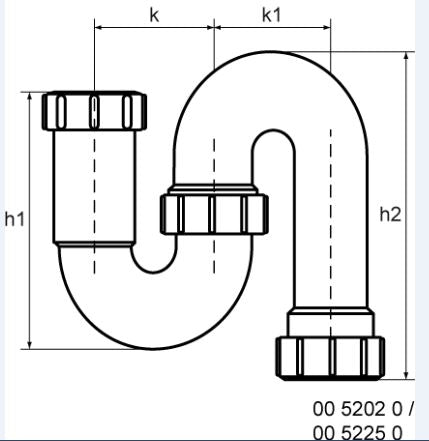 McAlpine 5225 S-sifon klem 40 x 40 - technische tekening