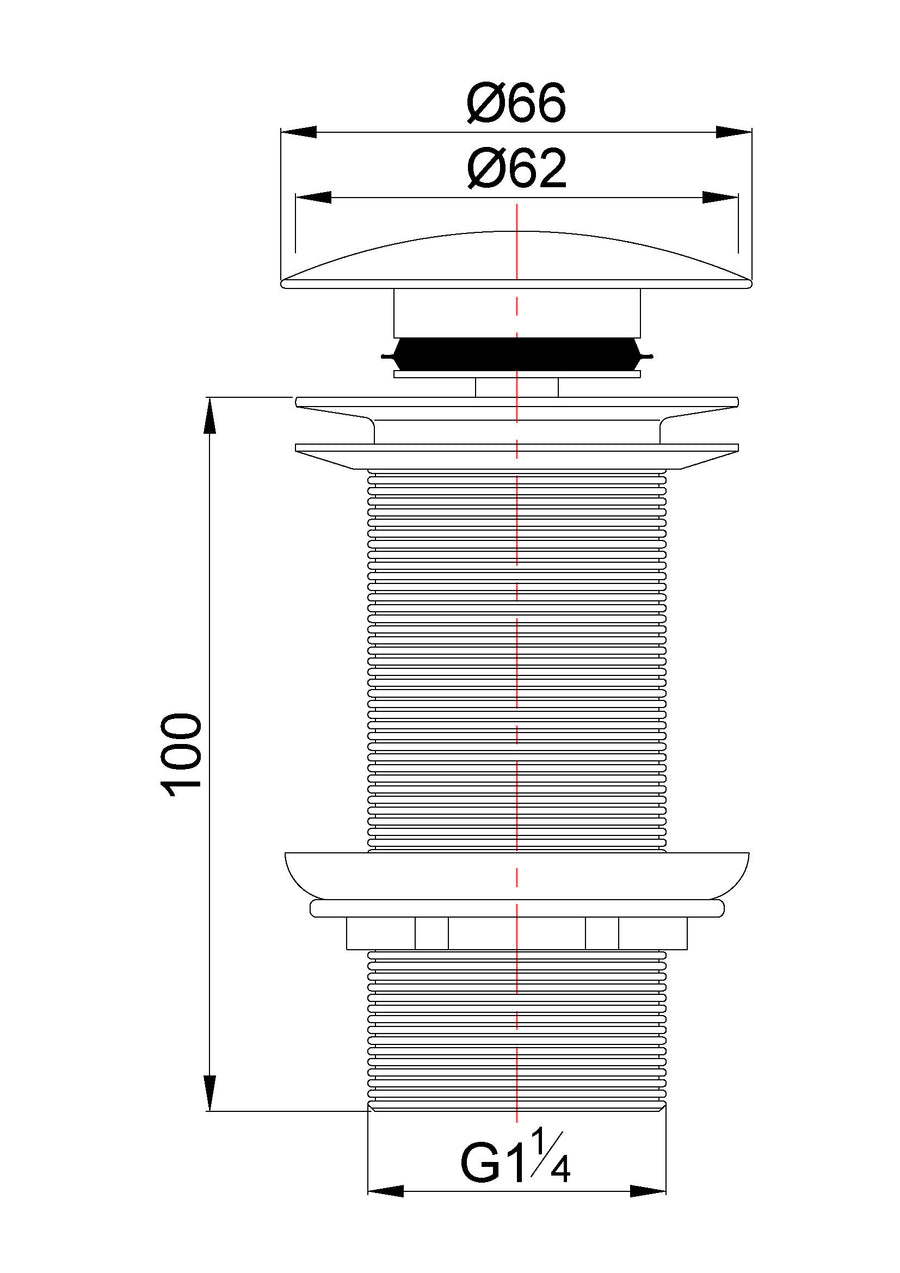 Wiesbaden UniMatch clickwaste afvoerplug verlengd mat wit - technische tekening
