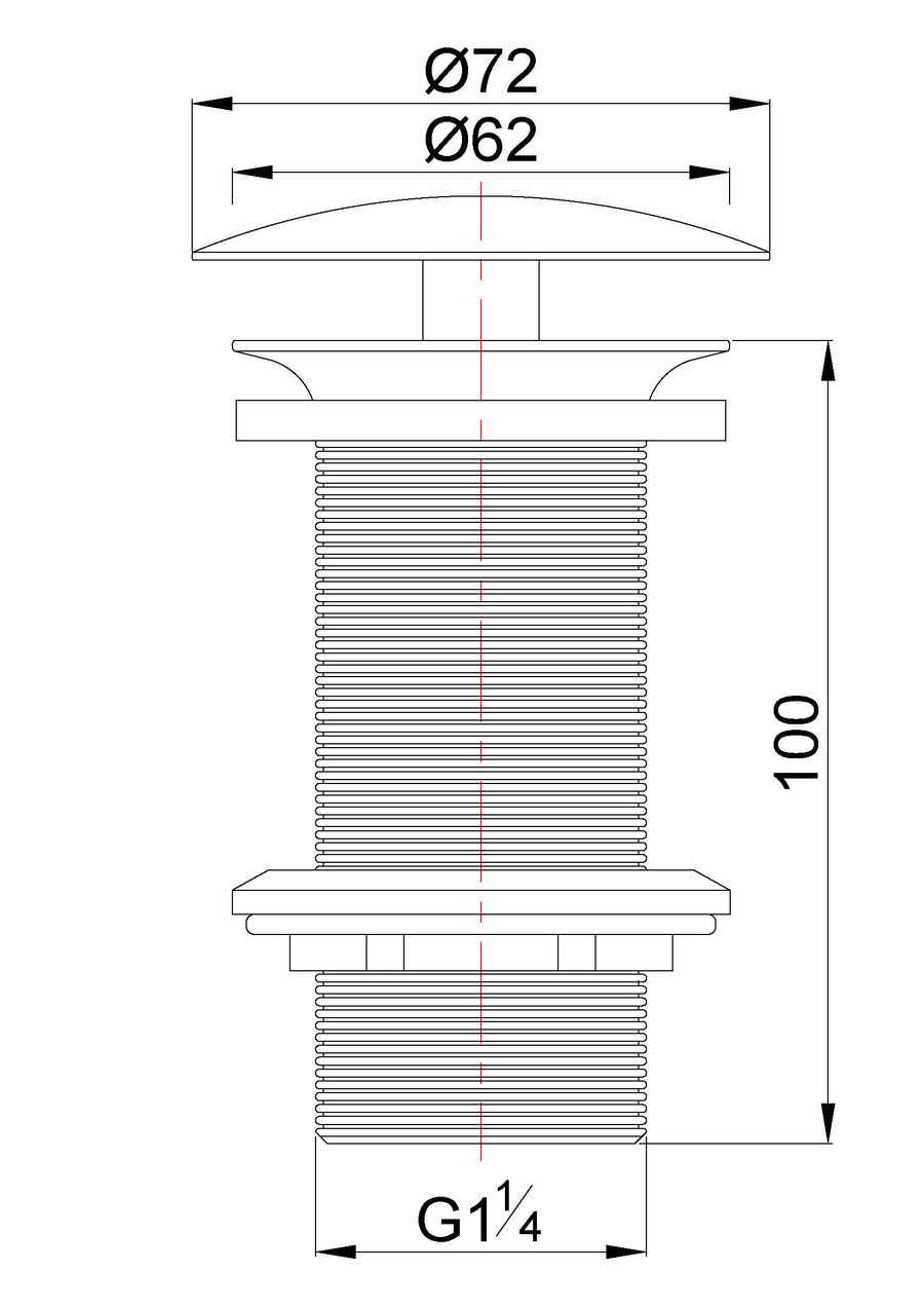 Wiesbaden UniMatch open afvoerplug verlengd mat zwart - technische tekening