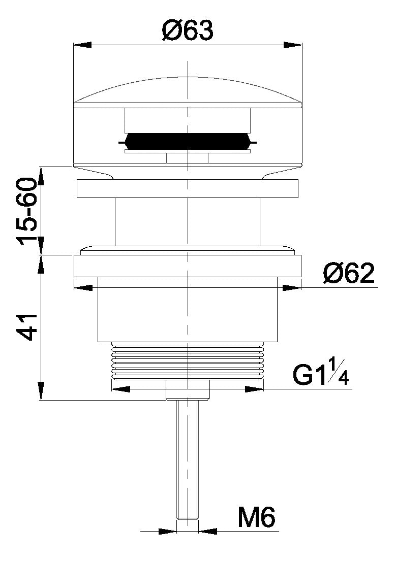 Wiesbaden UniMatch clickwaste afvoerplug gunmetal - technische tekening