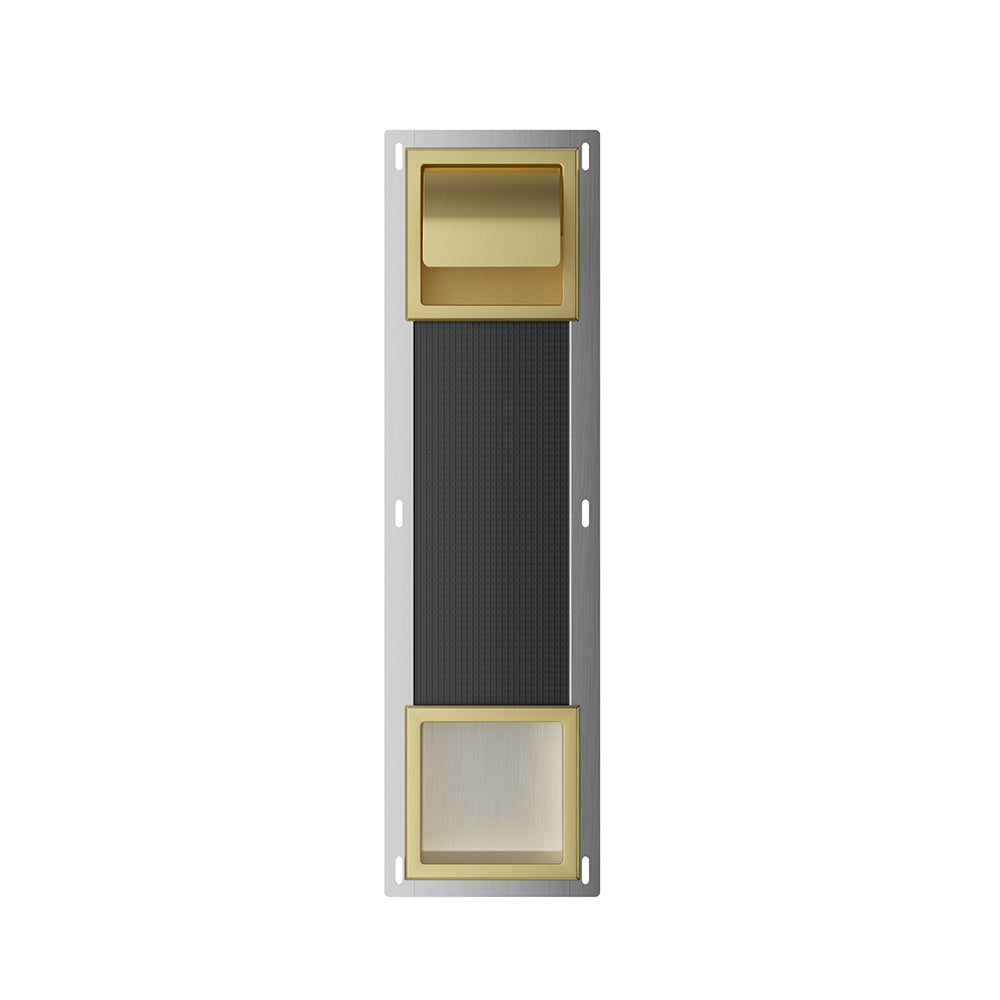 Xellanz Rocko toiletrolhouder met klep en reserverolhouder Geborsteld messing - productfoto