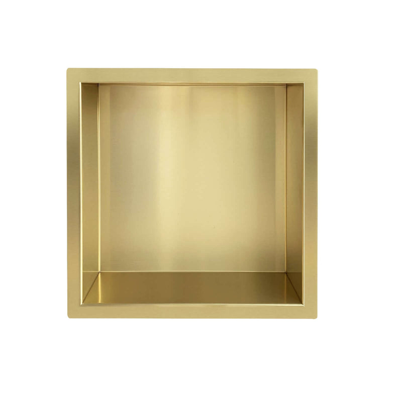 Excellence inbouwnis Wiesbaden met geborsteld messing goud afwerking, 30x30x10 cm, ideaal voor stijlvol opbergen.