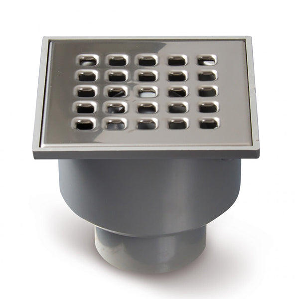 Bonde de douche 105 x 105 mm avec sortie inférieure en acier inoxydable