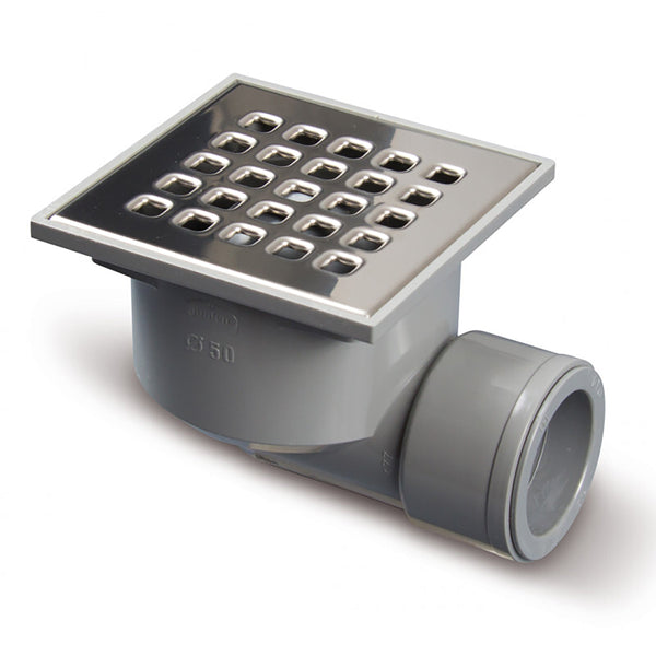 Douchebonde 105 x 105 mm sortie latérale inox
