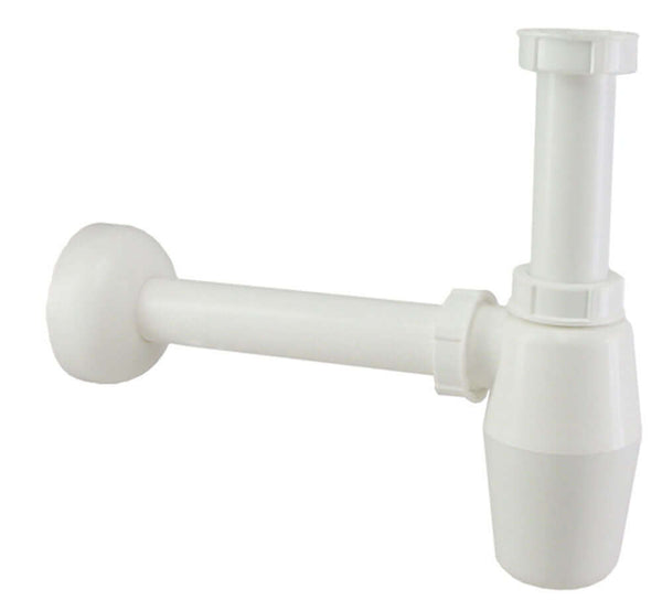 Siphon en PVC standard rond avec tuyau mural et rosace blanc Wiesbaden