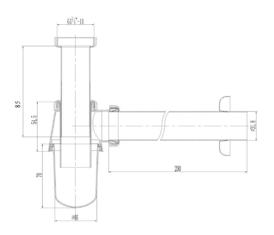 Standard Bechersiphon Wiesbaden Rund mit Wandrohr und Rosette in Chrom