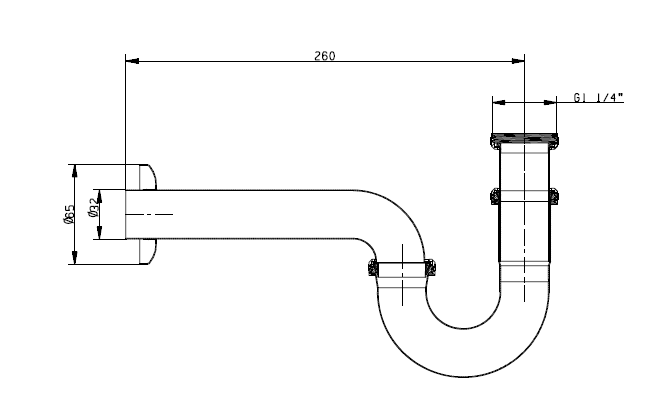 Siphon de tuyau rond Wiesbaden avec rosace chrome
