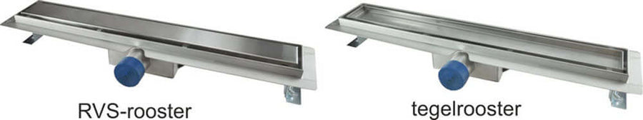 RVS Tegelrooster en RVS-rooster afbeelding voor Wiesbaden Douchegoot 50X7 cm, omkeerbaar design.