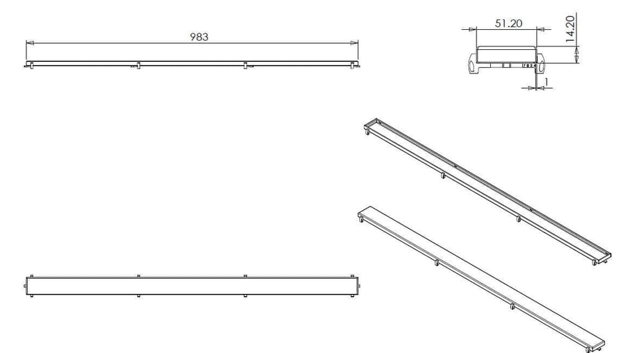 RVS Grille pour caniveau de douche Wiesbaden 100X7 Cm